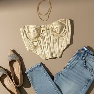 Bardot Cream Corset Top Structured Boning Underwire Stretch Fitted Bustier